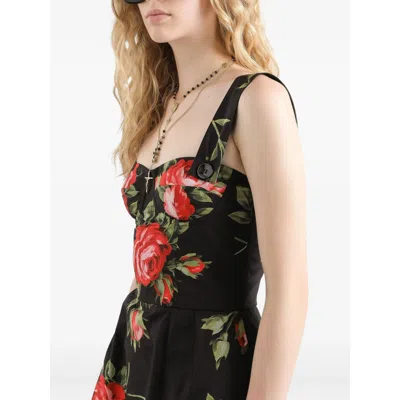 Dolce & Gabbana Floral-print Cotton Bustier Mini Dress In Black