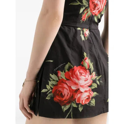 Dolce & Gabbana Floral-print Cotton Bustier Mini Dress In Black