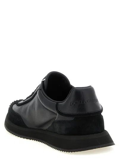 Dolce & Gabbana Round Toe Leather Sneakers With Suede Accents In Black
