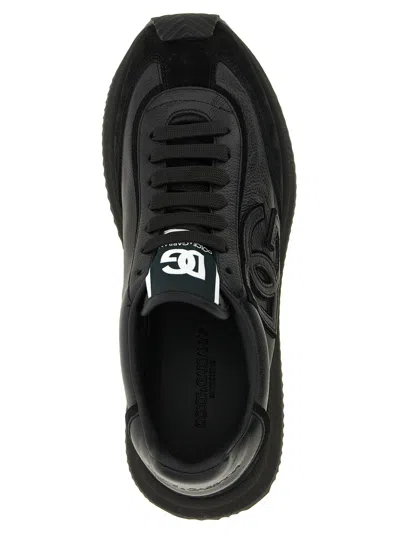 Dolce & Gabbana Round Toe Leather Sneakers With Suede Accents In Black