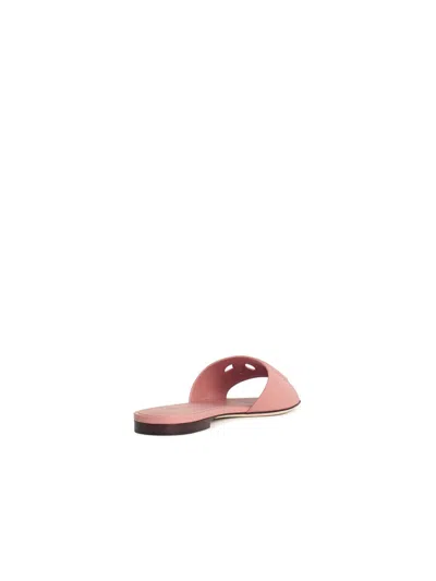 Dolce & Gabbana Women Pink Slide Sandals With Cut Out Logo In Leather Woman