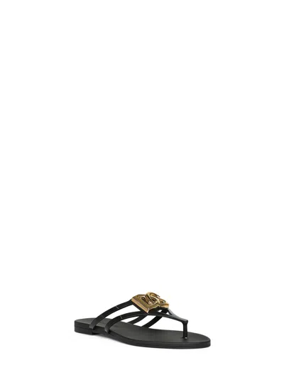 Dolce & Gabbana Black Thong Sandals With Logo Plaque On The Front In Rubber Woman
