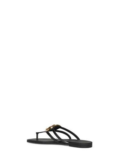 Dolce & Gabbana Black Thong Sandals With Logo Plaque On The Front In Rubber Woman