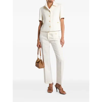 Etro Short-sleeved Cropped Linen Jacket With Pegaso Buttons In White