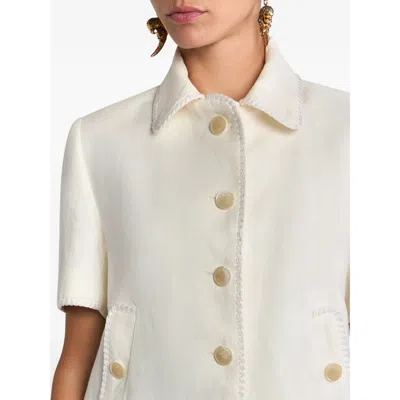Etro Short-sleeved Cropped Linen Jacket With Pegaso Buttons In White