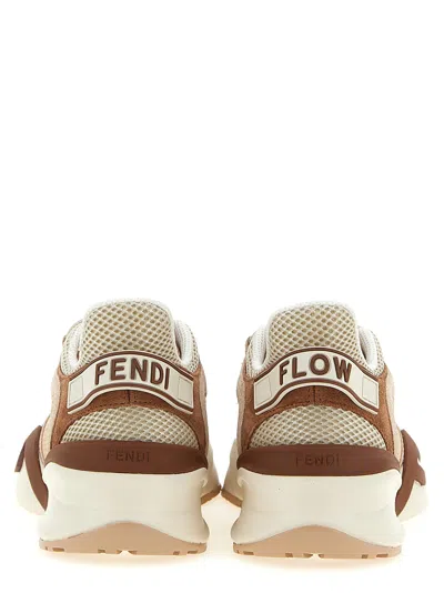 Fendi Mesh Flow Sneakers Perforated Design Pull Tab In Neutral