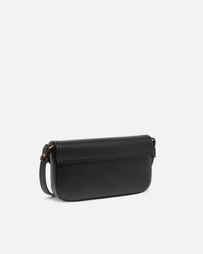Pinko Flat Vitello Leather Saddle Bag In Black