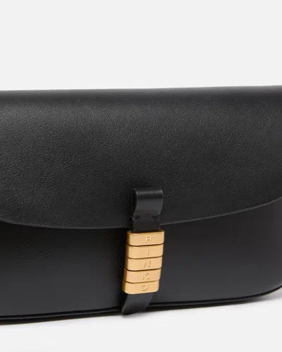 Pinko Flat Vitello Leather Saddle Bag In Black