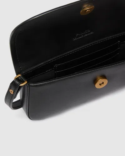 Pinko Flat Vitello Leather Saddle Bag In Black