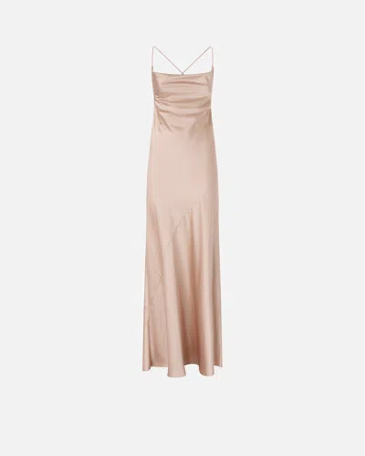 Pinko Pink Sleeveless Long Dress With Criss-crossed Spaghetti Straps In Tech Fabric Woman In Gold