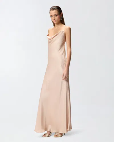 Pinko Pink Sleeveless Long Dress With Criss-crossed Spaghetti Straps In Tech Fabric Woman In Gold