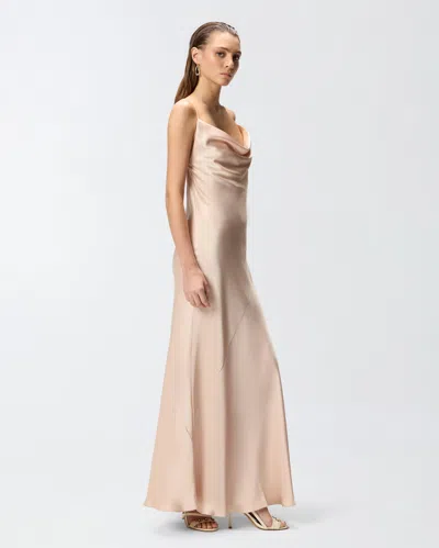 Pinko Pink Sleeveless Long Dress With Criss-crossed Spaghetti Straps In Tech Fabric Woman In Gold