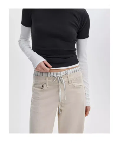 Rag & Bone Featherweight Saige Low Rise Full Boxer Straight Jeans In White