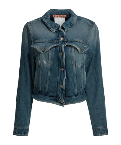 Acne Studios Wavy-construction Buttoned Denim Jacket In Blue