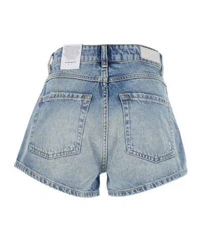 Icon Denim Blue Shorts With Wide Leg And Logo Patch On The Rear In Denim Woman In Blue