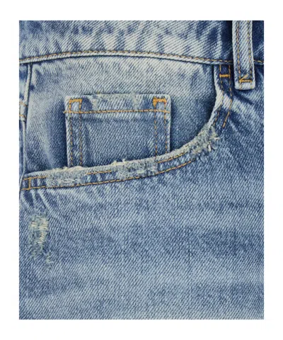 Icon Denim Blue Shorts With Wide Leg And Logo Patch On The Rear In Denim Woman In Blue