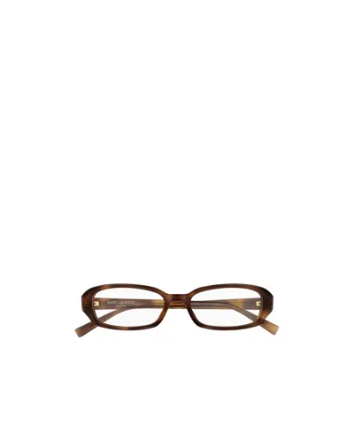 Saint Laurent Rectangle-frame Glasses In Brown