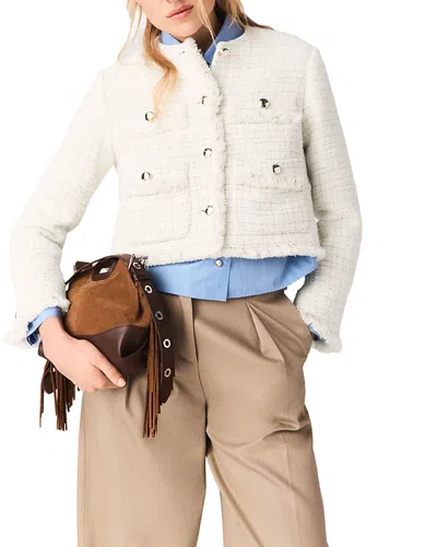 Maje Fringed Buttoned Tweed Jacket In White