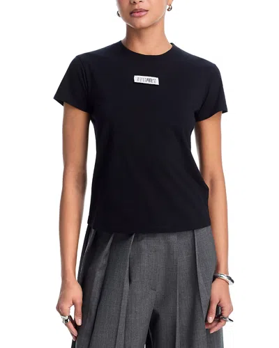 Mm6 Maison Margiela Crewneck T-shirt With Rectangular Applique And Design In Black