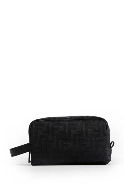 Fendi Logo-patterned Zip Pouch In Black