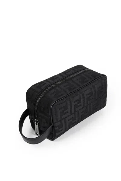 Fendi Logo-patterned Zip Pouch In Black
