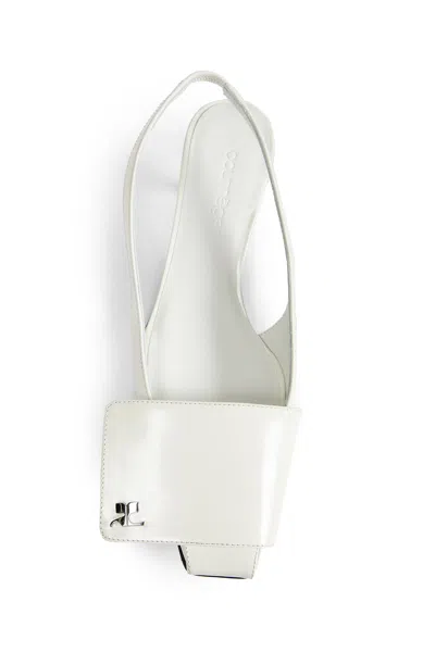 Courrèges White Fold Iced Leather Slingback Heels In White