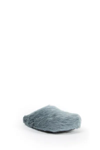 Marni Aquamarine Long Hair Calfskin Fussbett Sabot In Blue