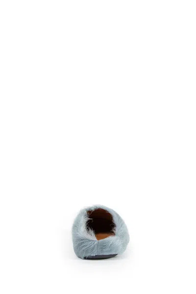 Marni Aquamarine Long Hair Calfskin Fussbett Sabot In Blue