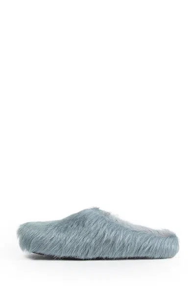 Marni Aquamarine Long Hair Calfskin Fussbett Sabot In Blue