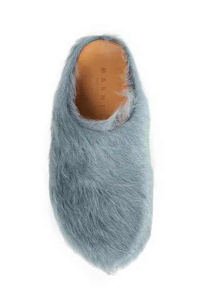 Marni Aquamarine Long Hair Calfskin Fussbett Sabot In Blue