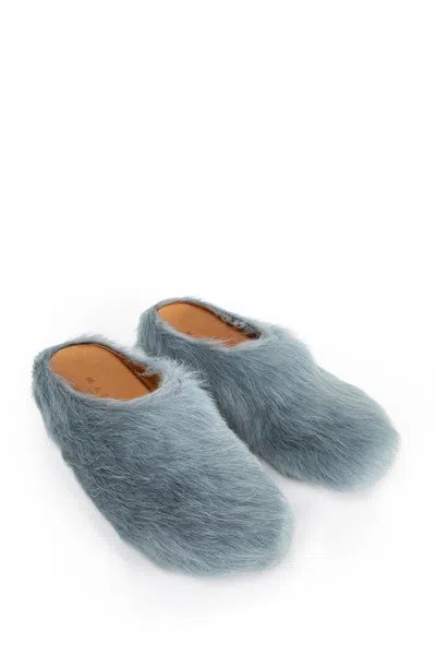Marni Aquamarine Long Hair Calfskin Fussbett Sabot In Blue