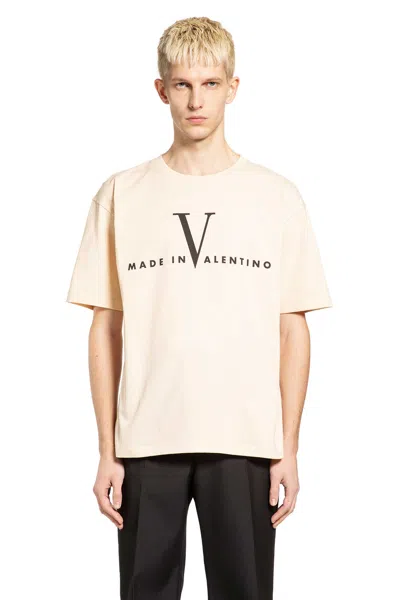 Valentino Garavani Cotton T-shirt With Made In Print Clothing In Nude