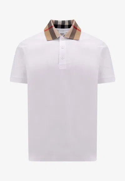 Burberry Check-collar White Polo Shirt With Three-button Placket