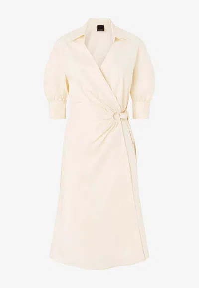 Pinko Wrap Dress Knee Length Puff Sleeves In Neutral