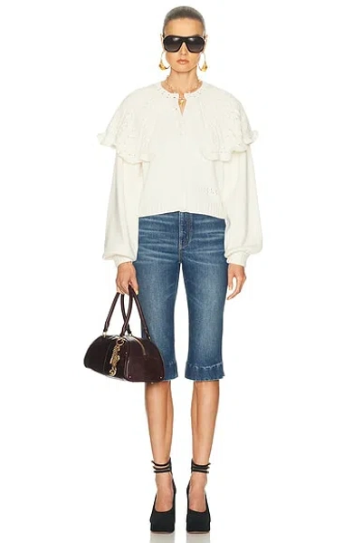 Chloé Straight Trousers Belt Loops Contrast Stitching In Blue