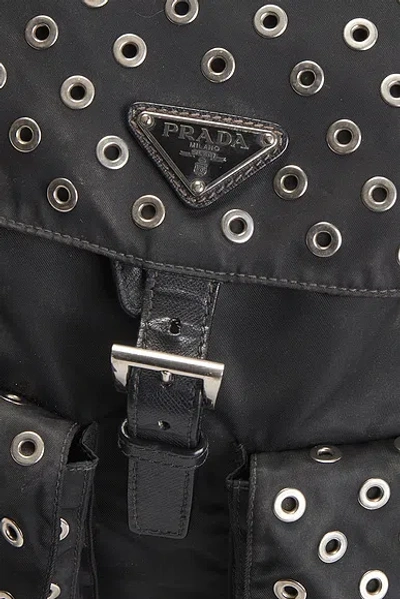 Pre-owned Prada Grommet Embellished Tessuto Backpack In Black