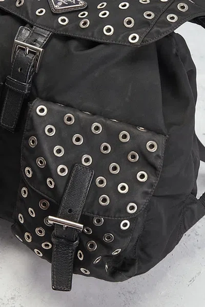 Pre-owned Prada Grommet Embellished Tessuto Backpack In Black