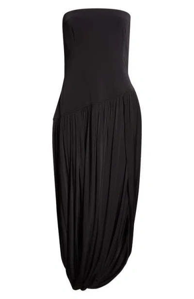 Ferragamo Black Solid Strapless Maxi Dress In Blue