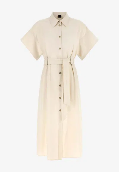 Pinko Button Belted Midi Shirt Dress In White
