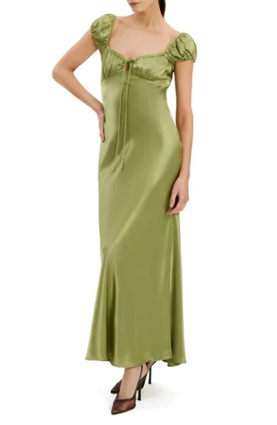 Bardot Stasia Satin Maxi Slip Dress In Green