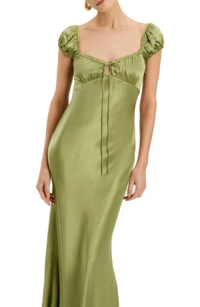 Bardot Stasia Satin Maxi Slip Dress In Green