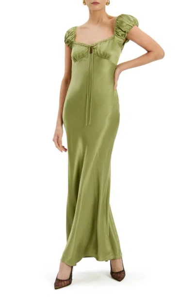 Bardot Stasia Satin Maxi Slip Dress In Green