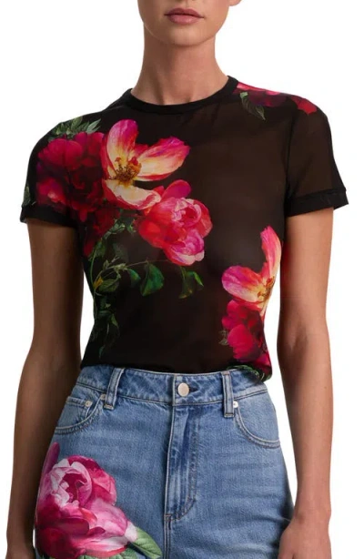 Alice And Olivia Tess Floral Crew-neck T-shirt In Black