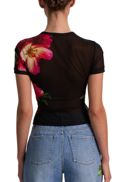 Alice And Olivia Tess Floral Crew-neck T-shirt In Black