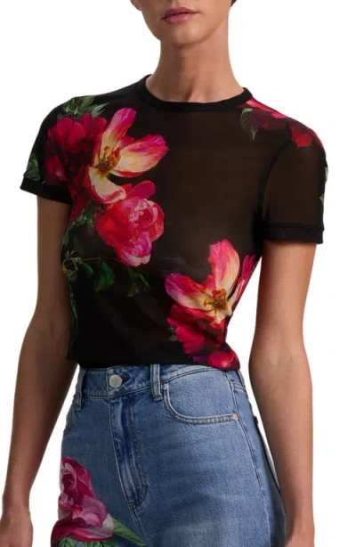 Alice And Olivia Tess Floral Crew-neck T-shirt In Black