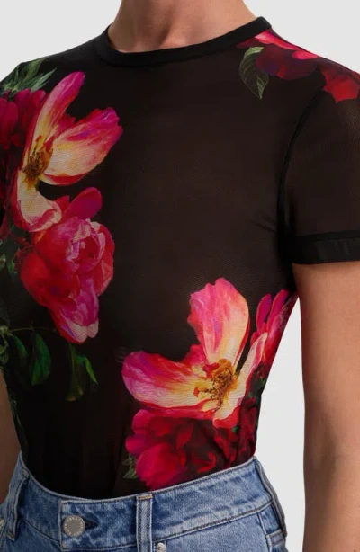 Alice And Olivia Tess Floral Crew-neck T-shirt In Black