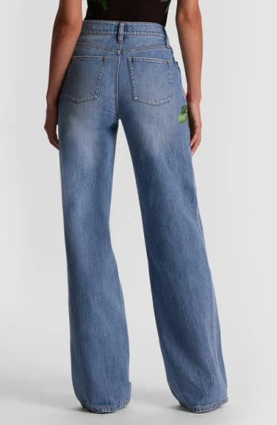 Alice And Olivia Chic High Rise Full Length Rose Print Jeans In Denver Bright Blue