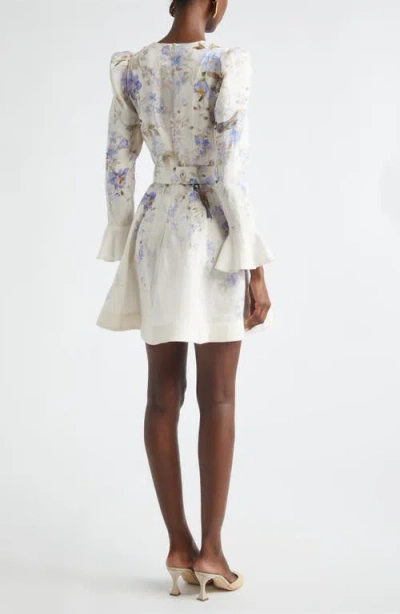 Zimmermann Kindred Spirit Luna Long Sleeve Linen Minidress In Multi