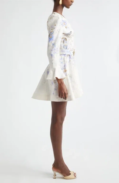 Zimmermann Kindred Spirit Luna Long Sleeve Linen Minidress In Multi