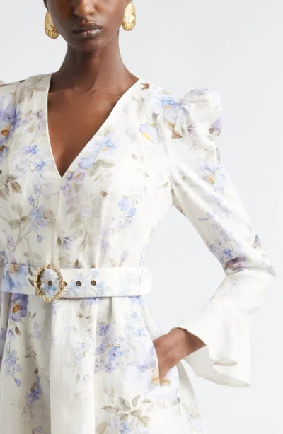 Zimmermann Kindred Spirit Luna Long Sleeve Linen Minidress In Multi